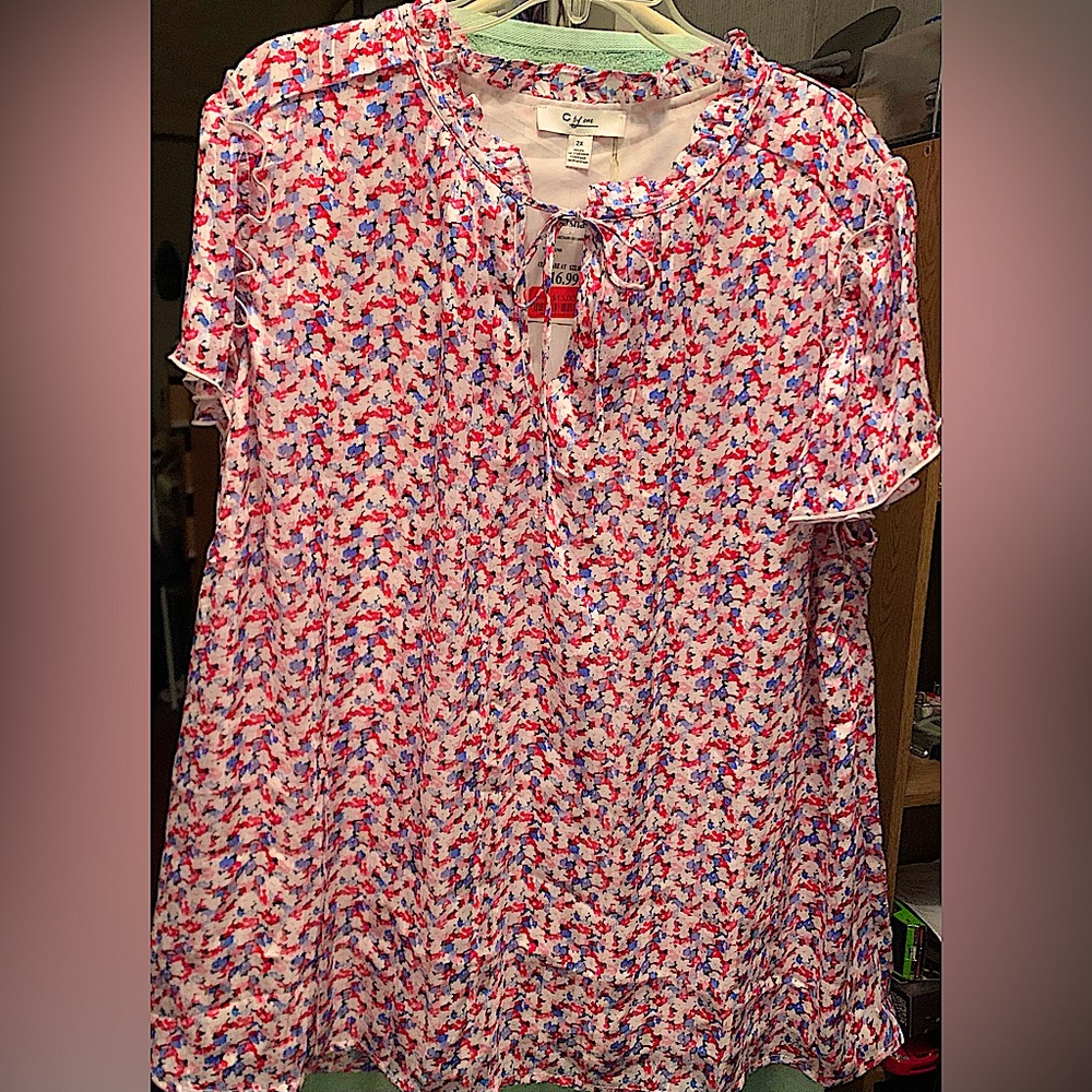 C-by One-Catherines Pink/Red, White & Blue Ruffled Blouse